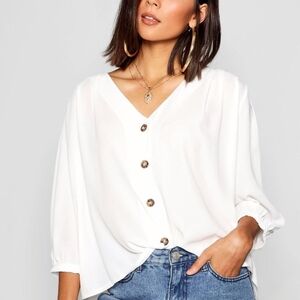 Boohoo Horn Button Through V-Neck Blouse Size S